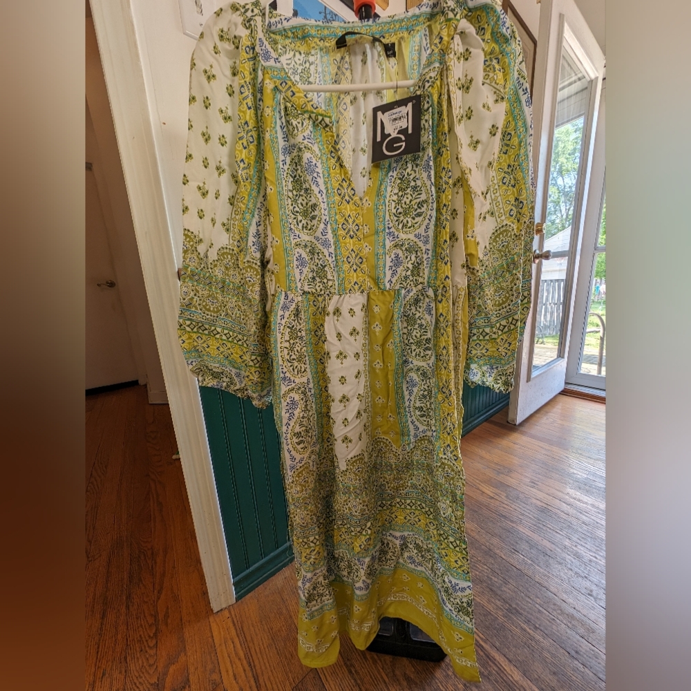 Mlle Gabrielle Green Paisley Boho Medium Dress